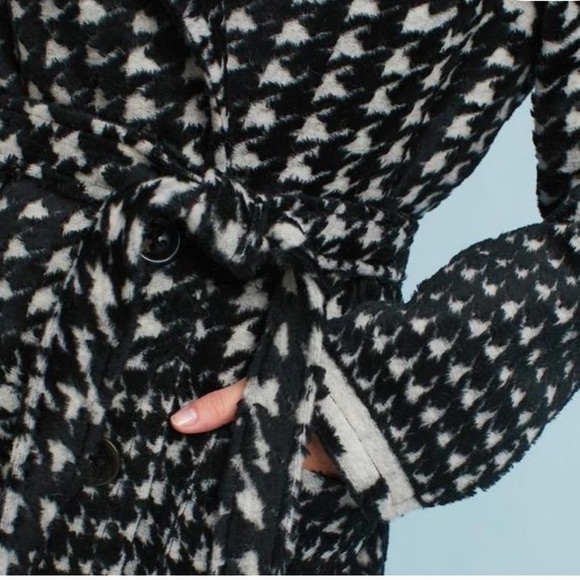 Ett:twa by Anthropologie Black & Cream Wool Blend Houndstooth Coat Size XS - Picture 4 of 15